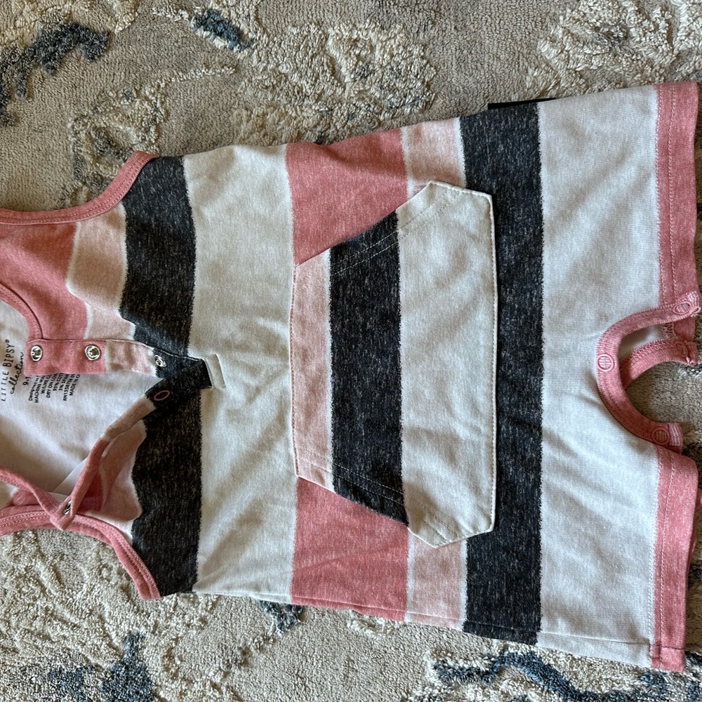 Little Bipsy Pink, White & Black Striped Baby Romper
